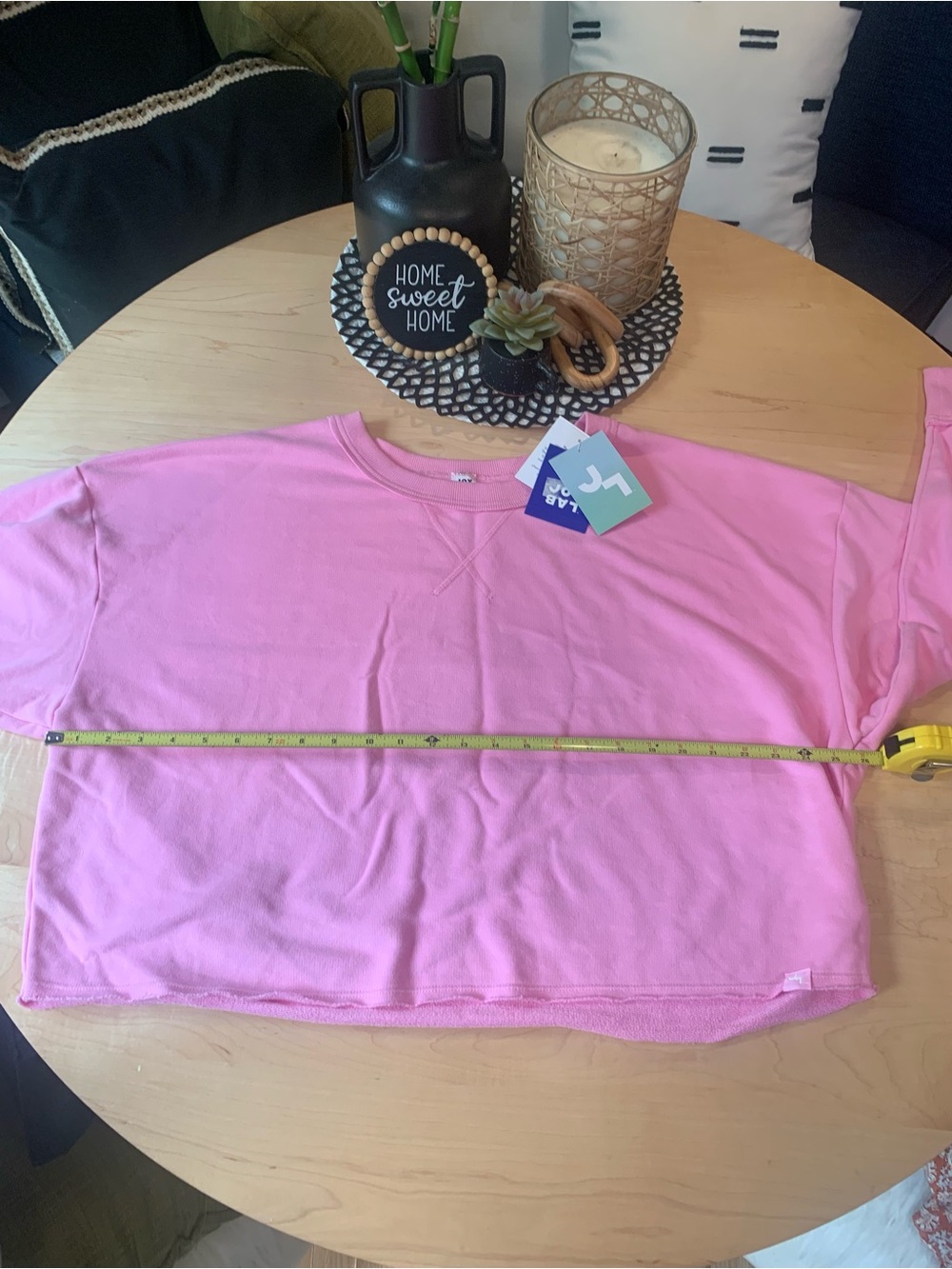 JoyLab pink cropped sweatshirt with heart patches size Large - Picture 5 of 10